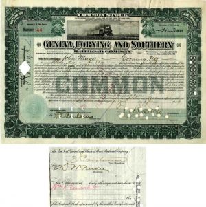 Geneva, Corning and Southern Railroad Co. transferred to William K. Vanderbilt Jr. - Stock Certificate