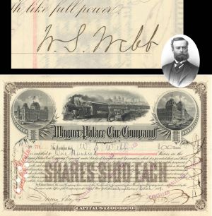 Wagner Palace Car Co. Issued to and Signed by William S. Webb - 1889 dated Autographed Railroad Stock Certificate