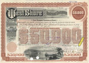 West Shore Railroad Co. signed by Chauncey M. Depew and E.V.W. Rossiter - 1888 dated $50,000 Autographed Bond