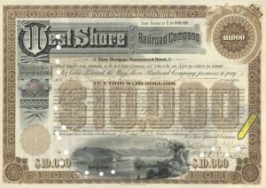 West Shore Railroad Co. signed by Chauncey M. Depew and E.V.W. Rossiter - 1898 dated $10,000 Autographed Bond