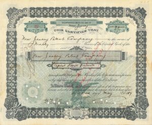 New Jersey Patent Co. signed by Thomas A. Edison - Stock Certificate