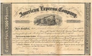 American Express Co. Signed by John Butterfield and William G. Fargo - 1857 dated Autographed Stock Certificate