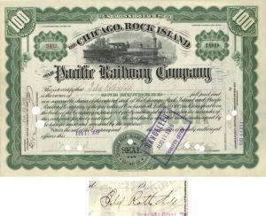 Chicago, Rock Island and Pacific Railway Co. Issued to and Signed by Felix Rothschild - 1915 dated Autograph Stock Certificate