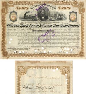 Chicago, Rock Island and Pacific Railroad Co. Transferred to W.W. Astor - $5,000 Bond