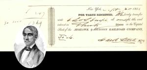 Mohawk and Hudson River Railroad Co. signed by Jacob Little - 1833 dated Autographed Transfer Receipt