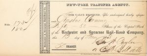 Rochester and Syracuse  Rail-Road Co. Transferred to Eratus Corning - Autographed Stocks and Bonds