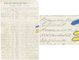 1871 dated Autographed Ledger Sheet signed by 3 Vanderbilts - Signed by Cornelius Vanderbilt, Jr., John J. Vanderbilt and William K. Vanderbilt - 1871 dated Autographed Ledger Sheet