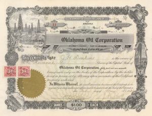 Oklahoma Oil Corporation signed by J. Paul Getty - 1921 dated Autographed Stock Certificate
