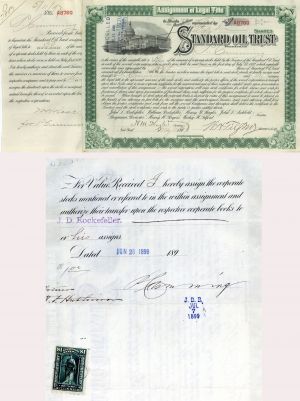 Standard Oil Trust Signed by H.M. Flagler & Wesley H. Tilford and Transferred to J.D. Rockefeller - Autograph Oil Stock Certificate