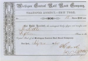 Michigan Central Rail Road Co. Issued to Jacob Little - 1864 dated Transfer Receipts