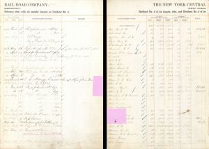 New York Central Divident Sheet Signed by Wm. B. Astor and John Butterfield - Autographed Railway Stocks and Bonds