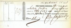 Mohawk and Hudson River Railroad Co. issued to Gallatin Brothers - 1833 dated Railroad Stock Transfer Receipt