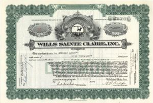 Wills Sainte Claire, Inc. Stock issued to L. Sherman Adams - Uncancelled Autographed Stocks and Bonds