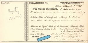 1851 dated Utica and Schenectady Rail-Road Co. Issued to Wm. B. Astor as executor of John Jacob Astor - Autographed Stocks and Bonds