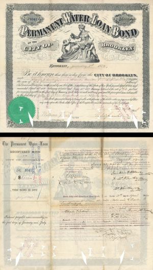 1882 dated Permanent Water Loan Bond of the City of Brooklyn signed by W W Astor and Franklin H. Deland - Autographed Stocks and Bonds