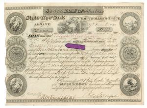 1860 dated State of New York Comptroller's Office issued to Erastus Corning - Autographed Stocks and Bonds