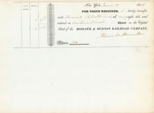 Mohawk and Hudson Railroad Co. dated 1835 and signed by Alexander Hamilton - Autographed Stocks and Bonds