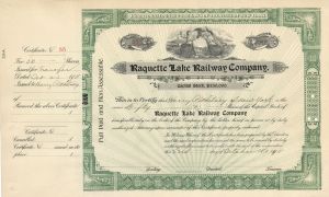 Raquette Lake Railway Co. dated 1911 Issued to Harry P. Whitney - Autographed Stock Certificate