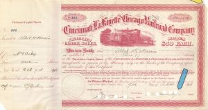 Cincinnati, LaFayette and Chicago Railroad Co. signed by W.K. Vanderbilt, Jr. - Autographed Stocks and Bonds 