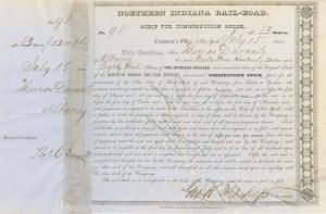 Northern Indiana Rail-Road  Issued to and signed by Thomas Durant - Autograph Railway Stock Certificate