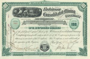 Robinson Consolidated Mining Co. signed by Brayton Ives dated 1881 - Autographed Stock and Bonds