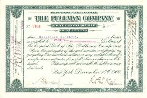 Pullman Co. signed by Robert Todd Lincoln dated 1906- Autographed Stock and Bonds