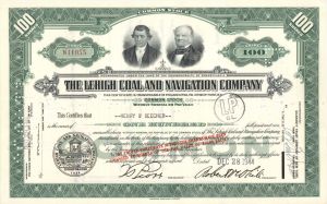 Lehigh Coal and Navigation Co. Issued to Relative of Henry Ward Beecher  - 1944 dated Autograph Stock Certificate