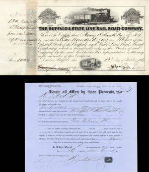 Buffalo and State Line Rail Road Co. mentions Daniel Drew and Transfer signed by Henry B. Smith - 1861 dated Railroad Autograph