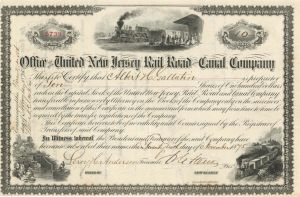 United New Jersey Rail Road and Canal Co. Issued to Albert H. Gallatin - Son of Albert R. Gallatin - 1875, 1877 or 1879 dated Autographed Stock