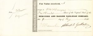 New-York and Harlem Rail-Road Co. signed by Albert R. Gallatin - Son of Albert Gallatin - 1841 dated Autographed Stock