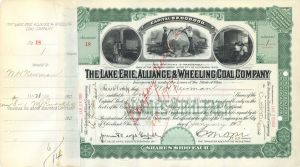  Lake Erie, Alliance and Wheeling Coal Co. signed by James R. Garfield - 1903 dated Autographed Stock Certificate