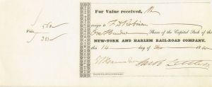 New York and Harlem Rail-Road Co. Signed by Jacob Little  - Autographed Stock Certificate (Uncanceled)