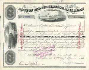 Boston and Providence Railroad Corp. issued to Daughter of  Henry W. Longfellow - 1906 dated Stock Certificate