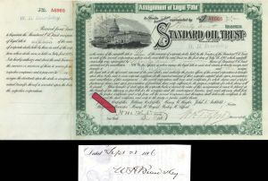 Standard Oil Trust Issued to and Signed by W.H. Beardsley and Henry M. Flagler & Wesley H. Tilford - 1896 dated Autograph Oil Stock Certificate