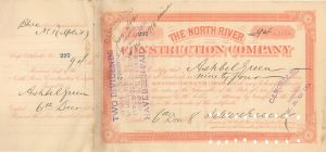 North River Construction Co. dated 1888 issued to and signed by Ashbel Green - Autographed Stock Certificate