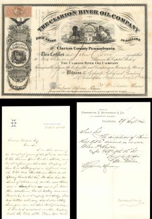 Clarion River Oil Co. Signed by J. Simpson Africa - 1864  dated Autographed Stocks and Bonds