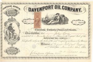 Davenport Oil Co. Signed by J. Simpson Africa - 1864  dated Autographed Stocks and Bonds