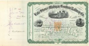 Lake Shore and Michigan Southern Railway Co. issued to Jay Cooke and Co. - 1869 dated Stock Certificate