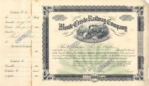 Monte Cristo Railway Co. issued to C.S. Mellen - Autographed 1902 dated Stock Certificate