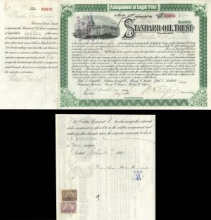 Standard Oil Trust Issued to and Signed by Martha Harkness and signed by Archbold and Tilford and transferred to J.D. Rockefeller - Autographed Stock Certificate