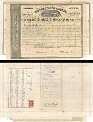 Troy and Rutland Railroad Co. $1,000 Bond and Troy, Salem and Rutland Railroad Company's signed by Jay Gould - $1,000 1865 dated Bond