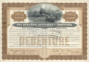 New York, New Haven and Hartford Railroad Co. signed by C.S. Mellen - 1910 dated $10,000 Bond