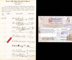 Hudson River Railroad Co. Stockholders Sheet signed by Wm. H. Vanderbilt - PASSCO Authenticated - 1867 dated Stockholders Sheet