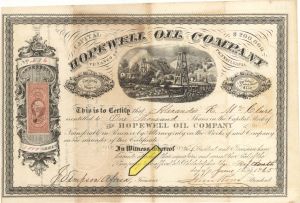 Hopewell Oil Co. Signed by J. Simpson Africa - 1865  dated Autographed Stocks and Bonds