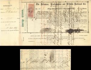 Delaware, Lackawanna and Western Railroad Co. Issued to Wm. B. Astor and Signed by his son Wm. Astor - 1867 dated Autographed Stocks and Bonds