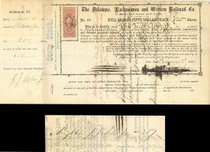 John Jacob Astor Jr. signed Delaware, Lackawana and Western Railroad Stock - 1867 dated Autographed Stocks and Bonds