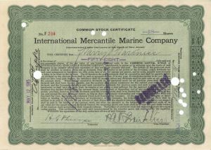 International Mercantile Marine Co. Stock Issued to Harry Harkness and Signed by Philip Franklin - 1915 dated Autographed Stocks and Bonds