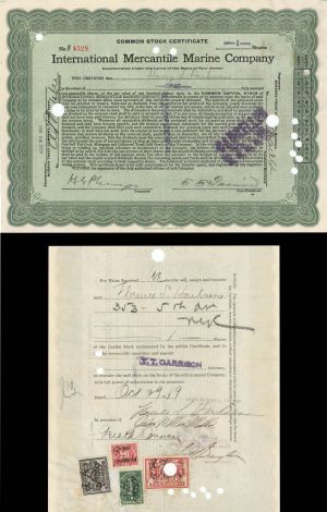 International Mercantile Marine Co. Stock Issued to Harry S. Harkness - 1916 dated Autographed Stocks and Bonds