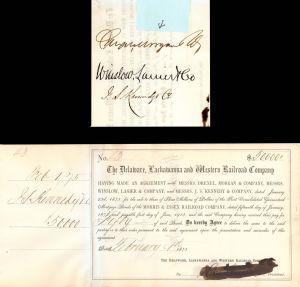 Delaware, Lackawanna and Western Railroad Co. signed by J. Pierpont Morgan for Drexel Morgan Co. - 1875 dated Bond