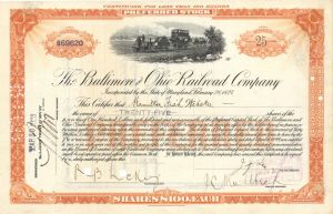 Baltimore and Ohio Railroad Co. Issued to Hamilton Fish Webster - 1923 dated Autograph Stocks and Bonds